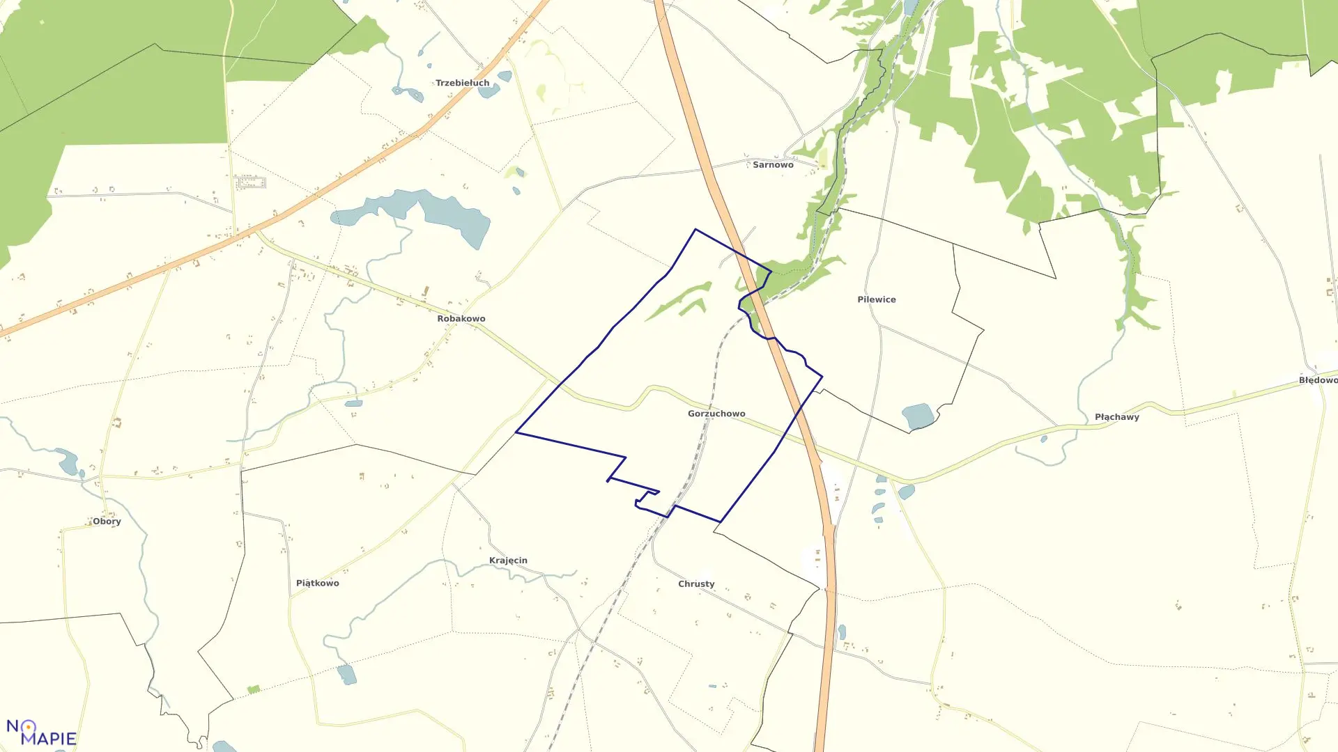 Mapa obrębu Gorzuchowo w gminie Stolno