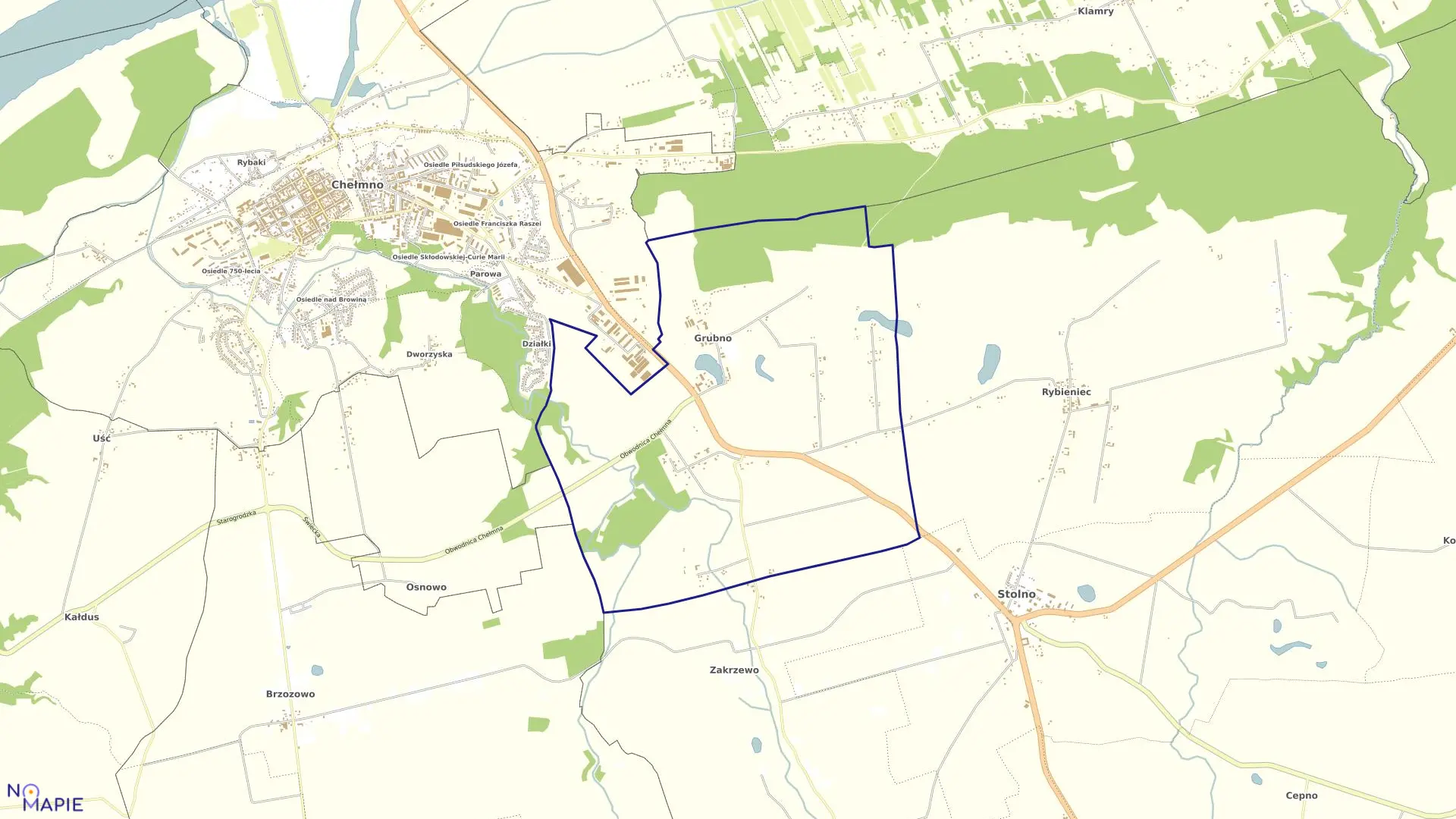 Mapa obrębu Grubno w gminie Stolno
