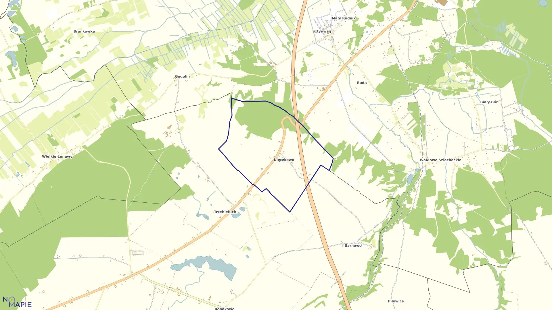 Mapa obrębu Klęczkowo w gminie Stolno