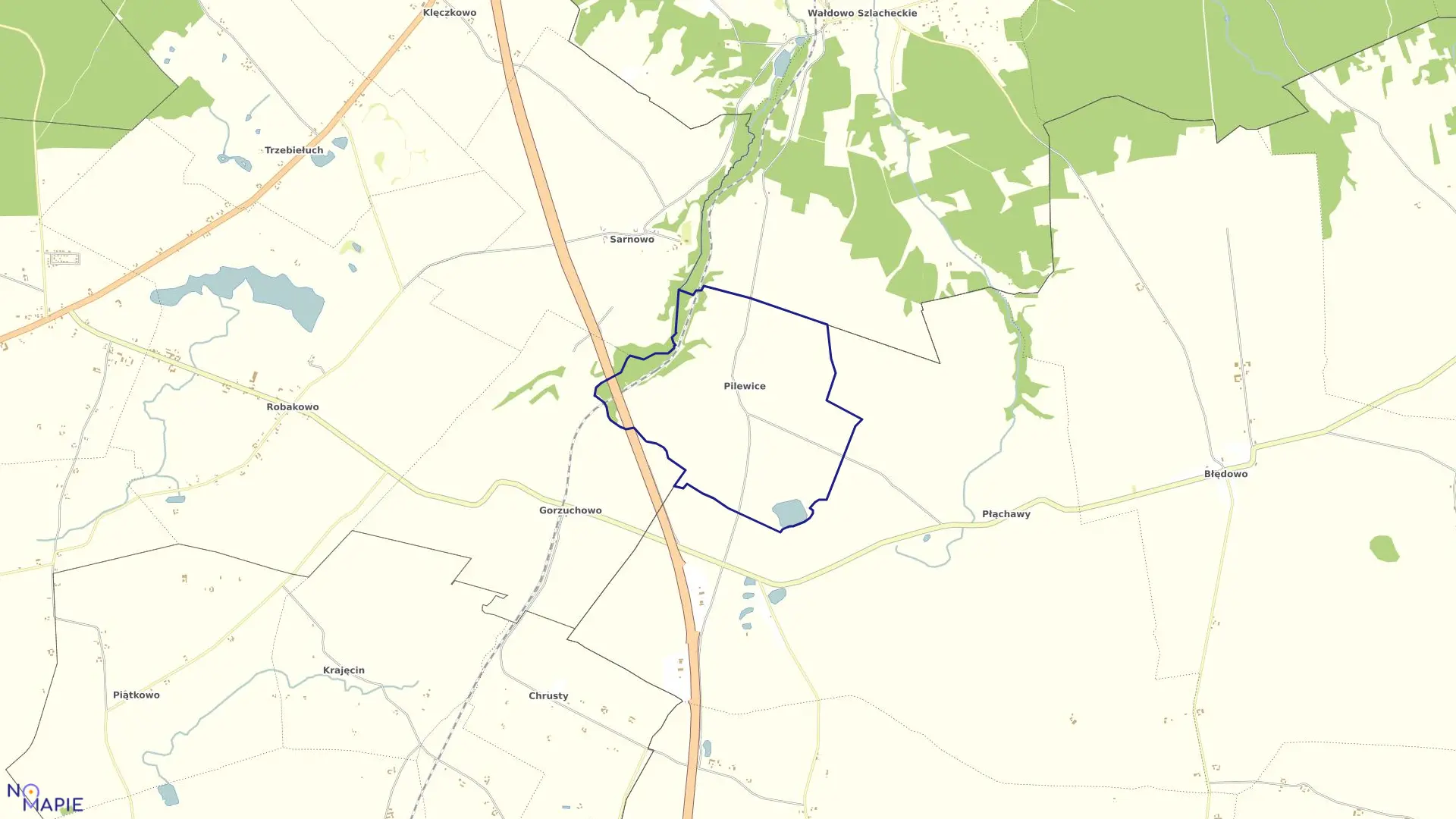 Mapa obrębu Pilewice w gminie Stolno