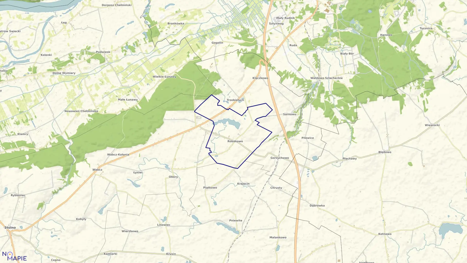 Mapa obrębu Robakowo w gminie Stolno